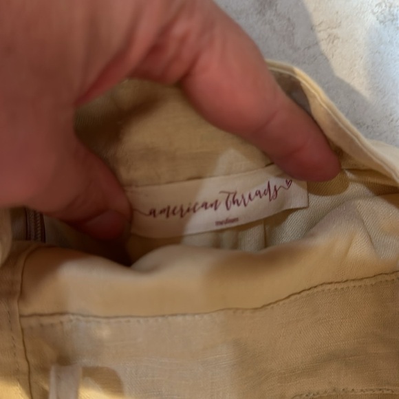 American Threads Cream Linen Button Front Backless Halter Dress M - Picture 2 of 9